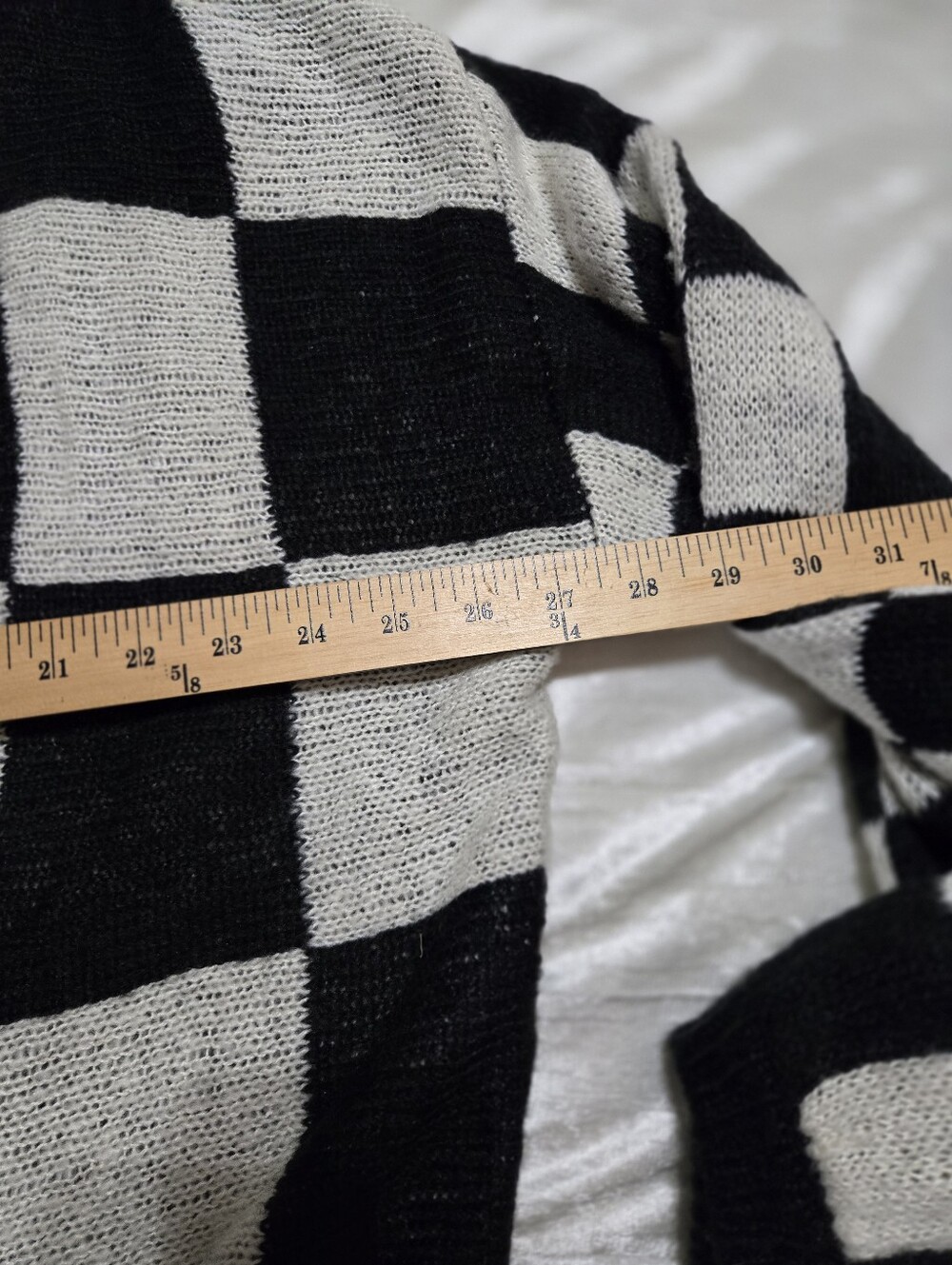Black and Cream Checkered Open-Front Women's Sweater Cardigan EUC by Double Zero - Picture 6 of 12